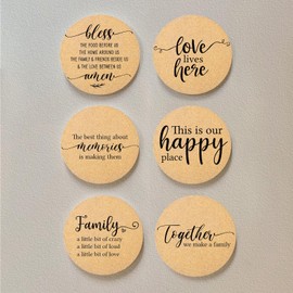 Cegkuc Coasters for Drinks with Holder Set of 6, House Warming Gifts for New Home Couples Cute Sunflower Design Absorbent Cork Wood Coaster for Cup Desk Office Table Kitchen Decor, Round 4"