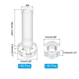 PATIKIL M4x16mm Clear Acrylic Screw and Hex Nut Kit 50 Sets PC Plastic Round Head Bolts for Machine Accessories, Transparent