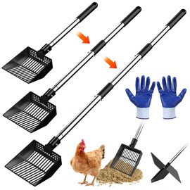 OJLUOJ Metal Chicken Poop Scooper Heavy Duty Sifting Shovel Chicken Accessories Cleaning Tools Adjustable to 41.3" Long Handle Poop Shovel for Chicken Litter Scooper Supplies