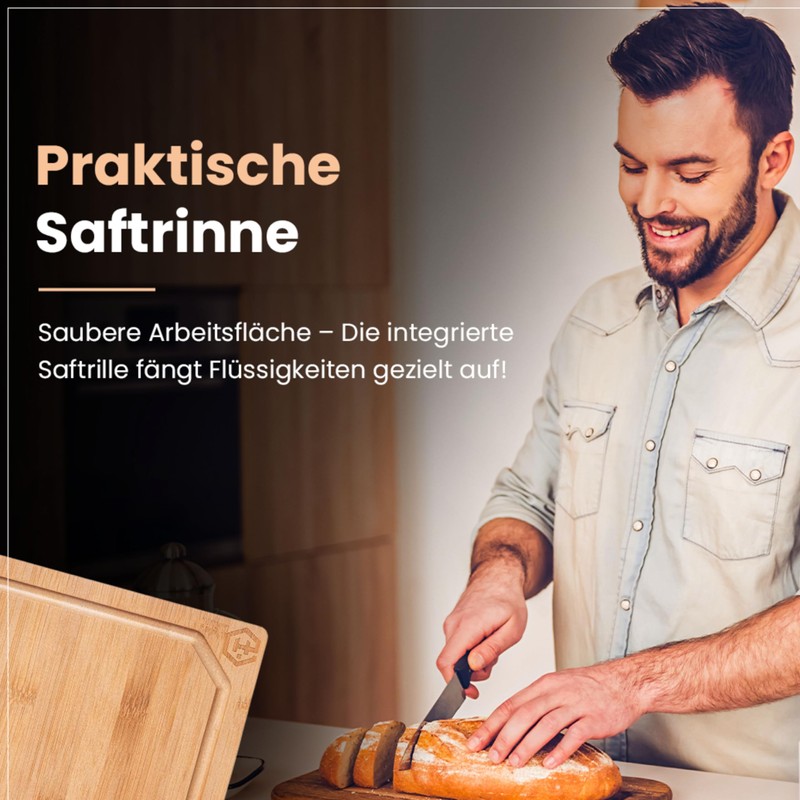 GRANA HOME CHOPPY Robust Bamboo Chopping Board with Juice Groove