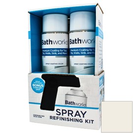 Bathworks Bathtub Refinishing Kit (BONE); 2 Spray Cans; for Tub, Tile, & More; 32oz of Resin Paint; 24-hour dry time; with bonus comfort grip