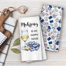 ERYBHKRTYH Mahjong Gifts Kitchen Towels Set - Mahjong Gifts Waffle Decorative Dish Towels, Mah Jong Gift Hand Tea Towel, 16 x 24 Inches Set of 2