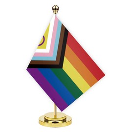 Intersex-Inclusive Pride Desk Flag,12 inch Tall Small Inclusive Pirde Indoor Banner,Tiny Printing Decor For Office Home Table
