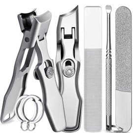 VOGARB Curved and Slanted Nail Clippers for Men Thick Toenails and Fingernail, Wide Jaw Opening Ultra Sharp Heavy Duty Long Handle Stainless Steel Toenail Clippers Set for Seniors, Adults, Women