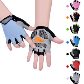 CubePlug Kids Boy Girl Cycling Climing Half Finger Gloves GEL Padded BMX Bike Fingerless [SPI] (S, Blue)