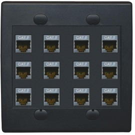 RiteAV Cat7 Wall Plate 12 Port - Flat 2 Gang [Black/Black]