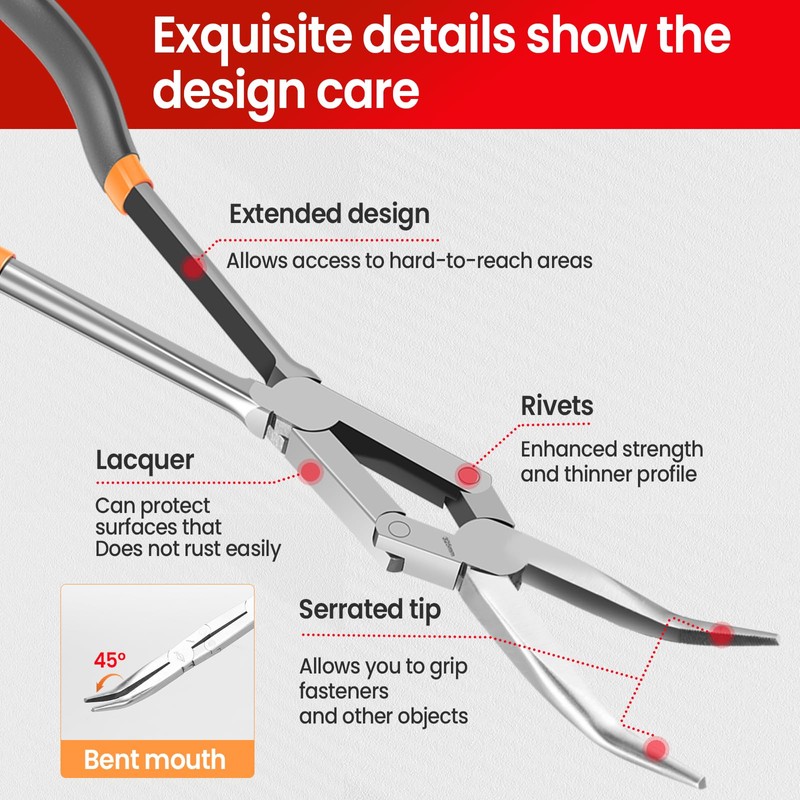 Long Reach Pliers with Comfort Grip Handle High Carbon Steel