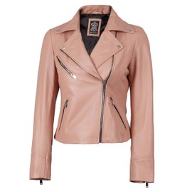 Decrum Women's Leather Jacket - Asymmetrical Style Pink Leather Jacket Women | [1324133] Ninfa Pnk, M