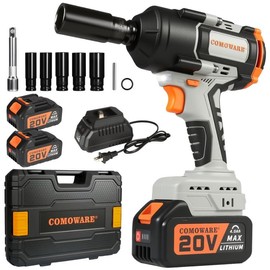 COMOWARE Cordless Impact Wrench, 1/2 Inch 1000N.m (780Ft-lbs) High Torque 20V Brushless Power Impact Driver Kit for Automotive DIY, 4.0Ah Li-ion 2 Battery, 5 Pcs Impact Sockets with Case