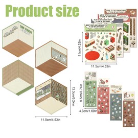 4 Sets 3D House Stickers, Paper House Stickers with Tweezers Fun 3D House Sticker Set Cute 3D Stickers Scene Restaurant Bkaing Shop Bookstore House Stickers for Scrapbooking