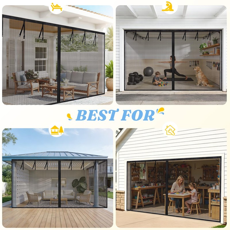 12x8Ft Garage Door Screen 1 Car Magnetic Garage Screen Door