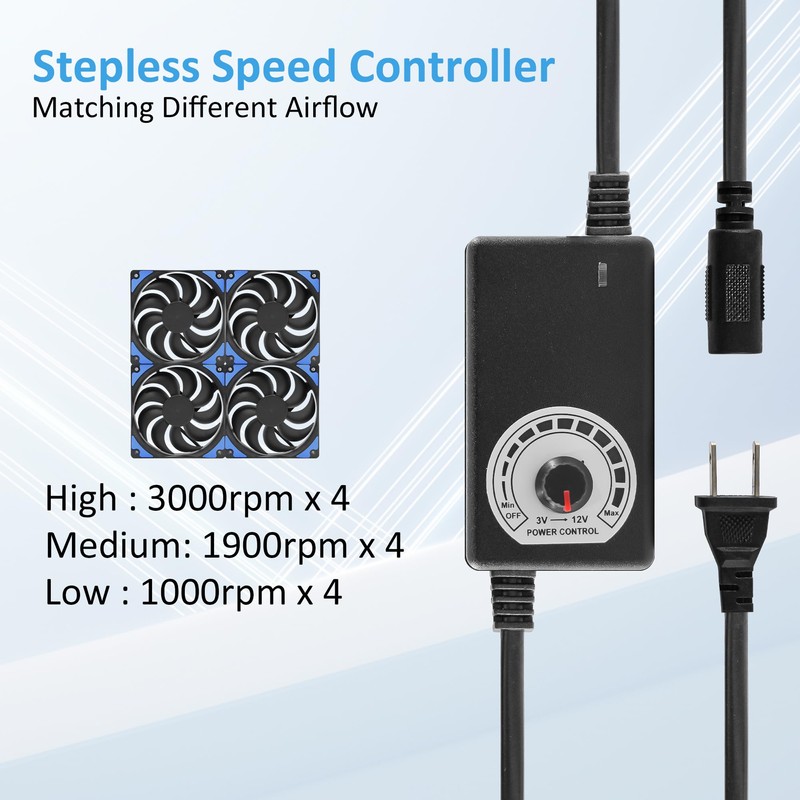 120mmx4 480mm Adjustable Computer PC Vent Fans 3-12V Speed Controller