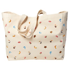 Sowel® Beach Bag, Shoulder Bag for Men and Women, Embroidered, Natural Cotton Canvas, 50 x 20 x 40 cm (L x W x H), Natural canvas, 01 Without shoulder strap