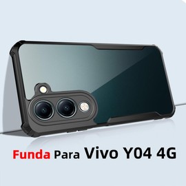 TPDRUY Funda para Vivo Y04 4G Case Transparente Uso Rudo Acrílico PC, Borde Flexible TPU Cover, Protectora de Cámara Lente Shockproof Rigido Carcasa Bumper DF