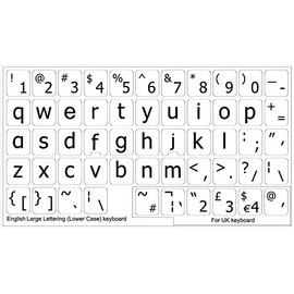 English US Large Lettering (Lower CASE) Non-Transparent Keyboard Decals Black, Grey OR White Background for Desktop, Laptop and Notebook (White Background)