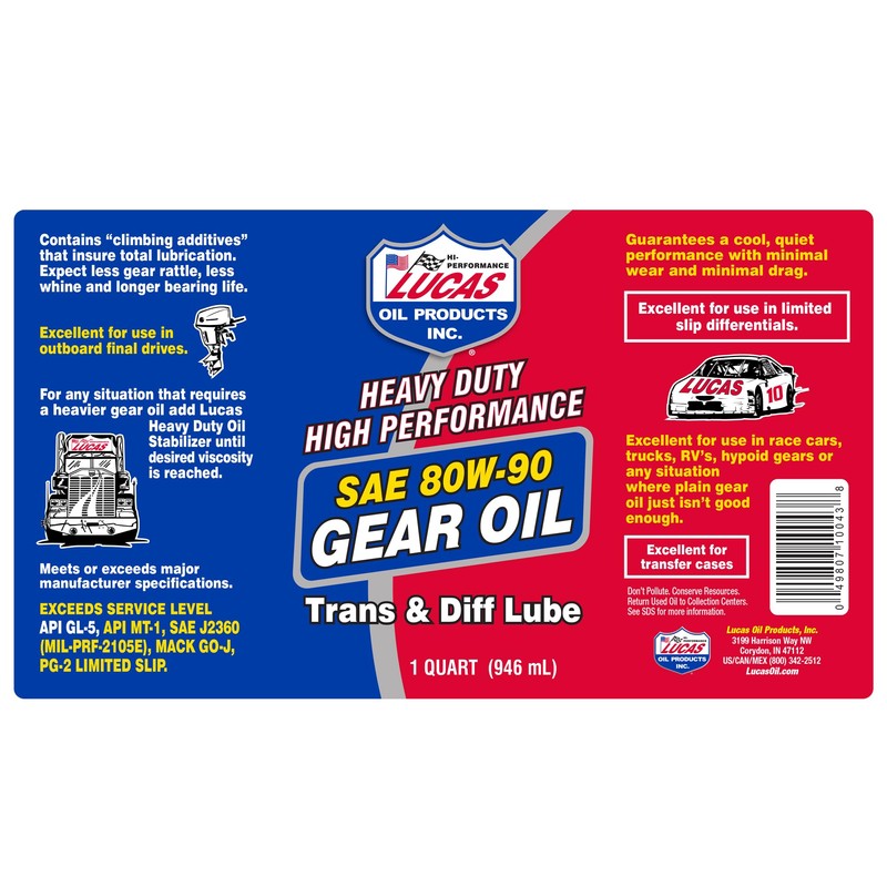 Lucas Oil 10043 SAE 80W-90 Heavy Duty Gear Oil -