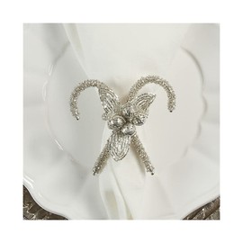 Occasion Gallery Silver-Tone 70% Glass Beads, 30% Iron Candy Cane Special Occasion Holiday Dinner Napkin Ring (4 Pieces)