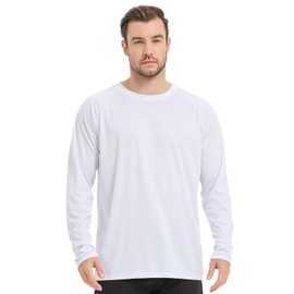 Sillictor Running Tops for Men Long Sleeve UPF 50+ Quick Dry Polyester Sports Gym T Shirts Men UV Sun Protection Tops for Swimming Football Hiking Fishing Shirts,Cool Wicking 3020 White L