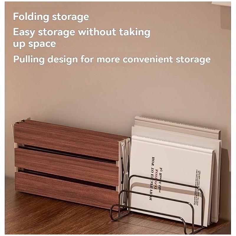 Fitzkor 3 Tiered Foldable Desk Shelf Table orangernizer Wood Rack