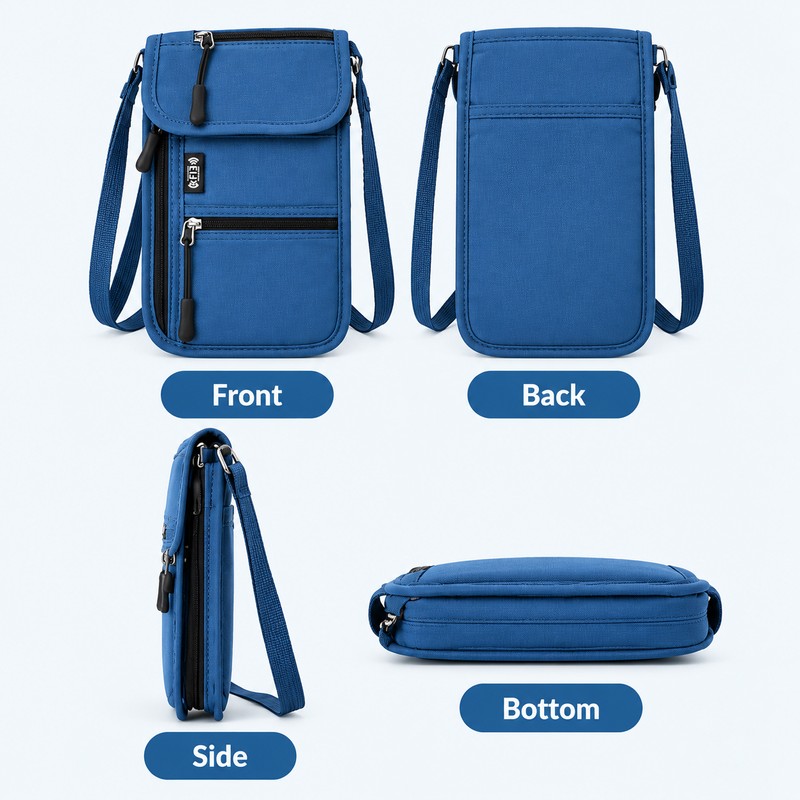 RFID-Blocking Neck Wallet for Travel – Lightweight Nylon Passport Pouch