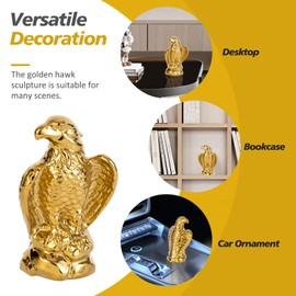 TQUPT Golden Hawk Statue, Eagle Birds Figurine Home Decor, Modern Elegance Hawk Sculpture Office Home Decoration - Small Mini Wild Animal Gold Eagle for Desktop & Car, Perfect Hawk