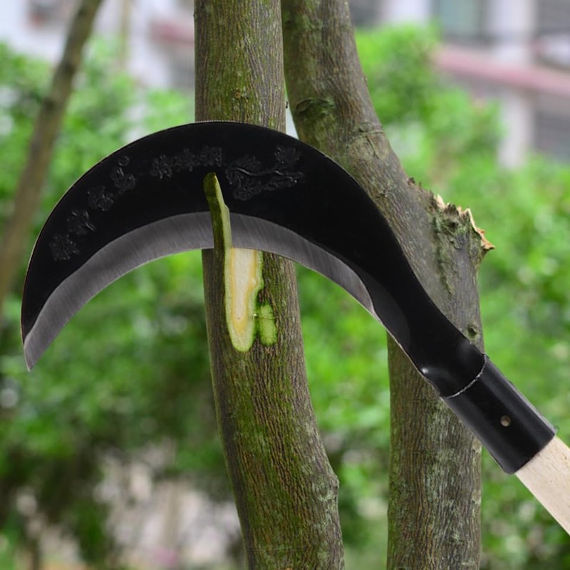 Yardwe Long-Handled Grass Sickle Hand Tool with Comfortable Grip for