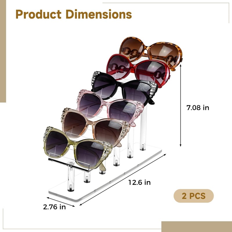 Varku 2Pcs Acrylic 6-Layer Stepped Sunglass Organizer,Clear Eyewear Display Rack