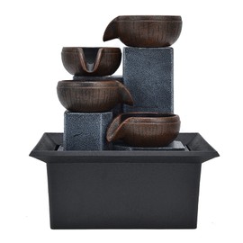 Fuente de Agua Interior, Fuentes de Mesa, Fuente de Cascada de Feng Shui Iluminada Zen para Decoración de Escritorio de Dormitorio de Oficina en Casa(4#)