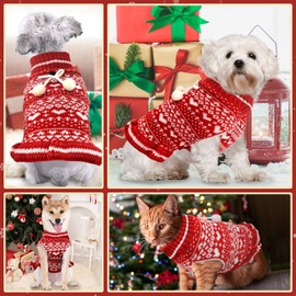 XGDMEIL Dog Christmas Sweater Dress with Leash Hole Turtleneck Red Xmas Girl Dog Christmas Outfits Soft Pet Clothes for Small Medium Dogs Cats Warm Fall Winter Puppy Heart Knitted Pullover(L)