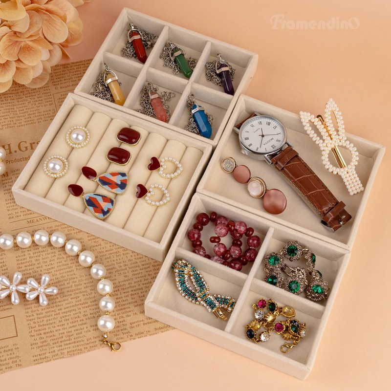 Framendino, 9 Pack Small Jewelry Tray Bulk Stackable Velvet Organizer
