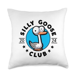 Silly Goose Club Funny Cute Cartoon Animal Big Eyes Throw Pillow