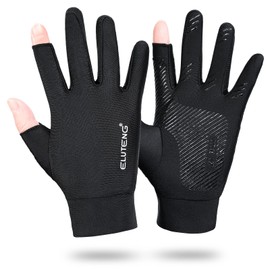ELUTENG Gloves, Summer, Autumn, Smartphone Compatible, Men's Gloves, 2-Piece Gloves, Quick Drying, Running Gloves, Slipping, Thin, UV Protection, Sunscreen, Black, For Outdoor Activities, Commuting to