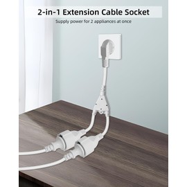 YANBORONSN Doppelsteckdose Verlängerungskabel, 1 bis 2 Schutzkontakt Stromkabel,Y Verteiler,wasserdichte Kabel für den Innen- und Außeneinsatz (90 Grad, weiß, 2 in 1)