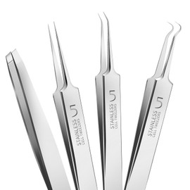 Teenitor 4 Pcs Professional Blackhead Tweezers, Blackhead Remover Tools and Pimple Popper Tool Kit, Ingrown Hair Tweezers, Stainless Steel Precision Tweezers for Blackhead, Pimple, Whitehead, Ance