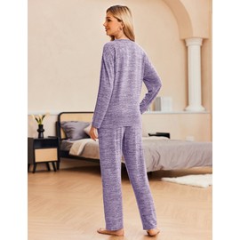 Ekouaer Women's Casual Loungewear 2 Piece Cute Sleepwear Sets Matching Christmas Pajama Nightwear Set Purple,XL