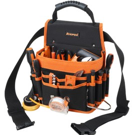 AUROPEAK Tool Belt Pouches, 22 Pockets Electrician Tool Pouch with Hammer Loops and Tape Clip, Detachable & Adjustable Single Side Belt Tool Pouch for HVAC Craftsman Contractor Electricians Carpenter
