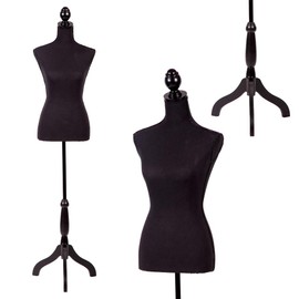 FDW Manikin 60”-67”Height Adjustable Female Dress Model Display Torso Body Tripod Stand Clothing Forms (Black)