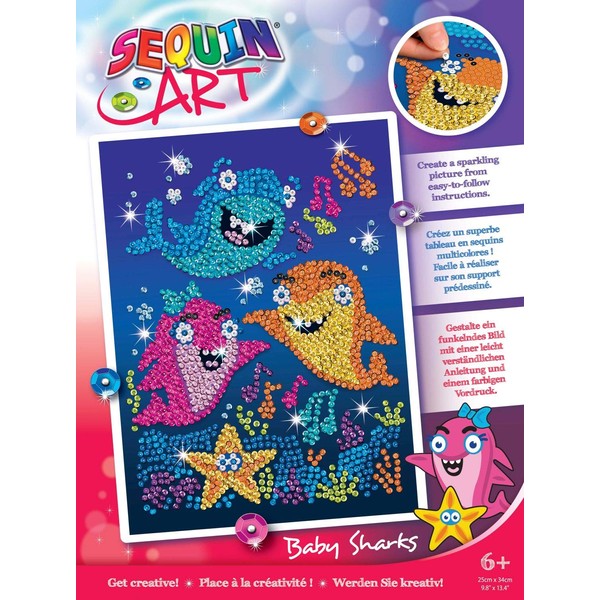 Sequin Art Red Baby Sharks, Sparkling Arts and Crafts Kit; Creative Crafts for Adults and Kids
