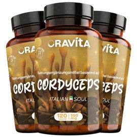 Cordyceps Sinensis Trockenextrakt Kapseln | 550mg Extrakt 40% Polysaccharide | Raupenpilz Hochdosiert | Vegan | 360 Kapseln – 180 Tage | Made in Italy