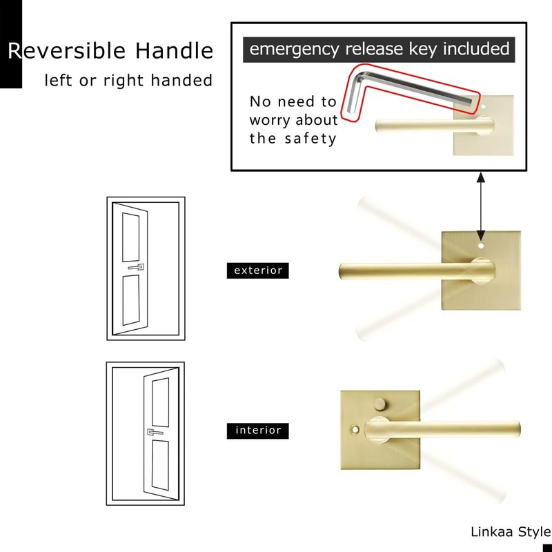 Linkaa Brass Gold Privacy Lever Door Handle Interior Levers, Keyless