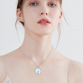 Dog Paw Necklace Sterling Silver Moonstone Dog and Pendant Jewelry Dog Lover Gifts for Women Sister Girlfriend