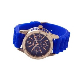 GENEVA PLATINUM ROUND FAUX CHRONOGRAPH SILICONE WATCH - ROYAL BLUE/ROSE GOLD