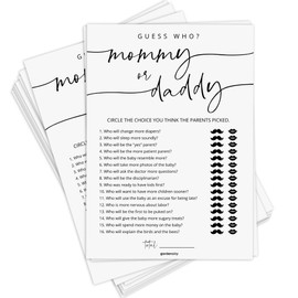 Baby Shower Games - 50 Guess Who Mommy or Daddy Baby Shower Game Cards, Fun Baby Shower Games for Boy or Girl, Gender Neutral - Minimalist