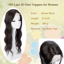 Lace Front Hair Body Wavy Topper Big Base Cover Thinning Hair White Hair Clip in Hair Toppers for Women Fiber Wiglets with Fringe (B-Brown Black, HD Lace)