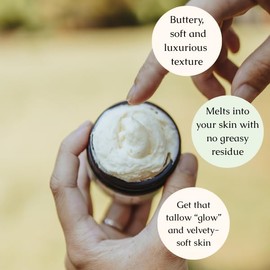 Hearth and Homestead: Handmade Whipped Tallow Balm (Vanilla Orange) - Organic Body Butter with Infused Olive Oil, for Eczema, Rosacea, Baby - 1.3 oz