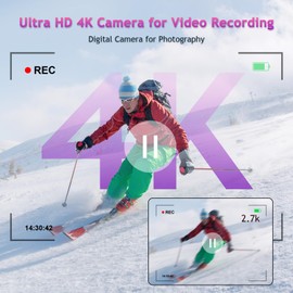 Digital Camera, 4K 64MP Camera for Photography Autofocus Selfie Camera, Vlogging Camera for Youtube with Anti-shake Flash Light 16X Digital Zoom 32G Memory Card