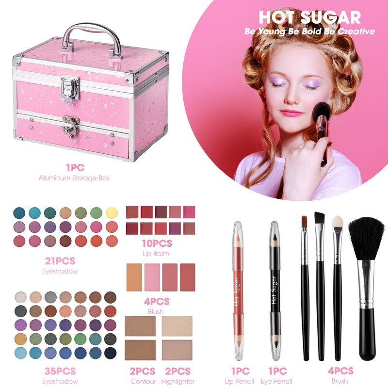 Hot Sugar Makeup Kit for Teens with Train Case, Portable