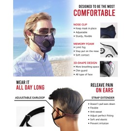 URBIVALIST Face Mask With Breathing Valve & Filter - Reusable - Breathable - Anti-Pollution - Washable - With Filters - Men/Women - Essential Pack – Blue – Size L