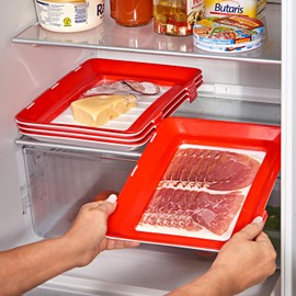 3 PAGEN® 1 x Food Storage Container for Cold Cuts, Long-Lasting Freshness Combined with Space-Saving Design, Environmentally Friendly Alternative to Disposable Film, Dishwasher Safe & Stackable, Red
