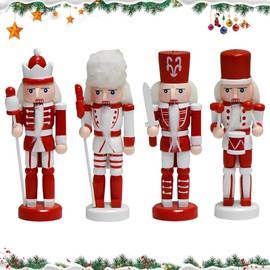 Christmas Nutcracker Ornament Pendant Set,Christmas Traditional Nutcracker Figures,Wooden Christmas Ornament,Nutcracker Christmas Decorations,Hangable,Multi-style (13 CM Red and White Soldier*4)